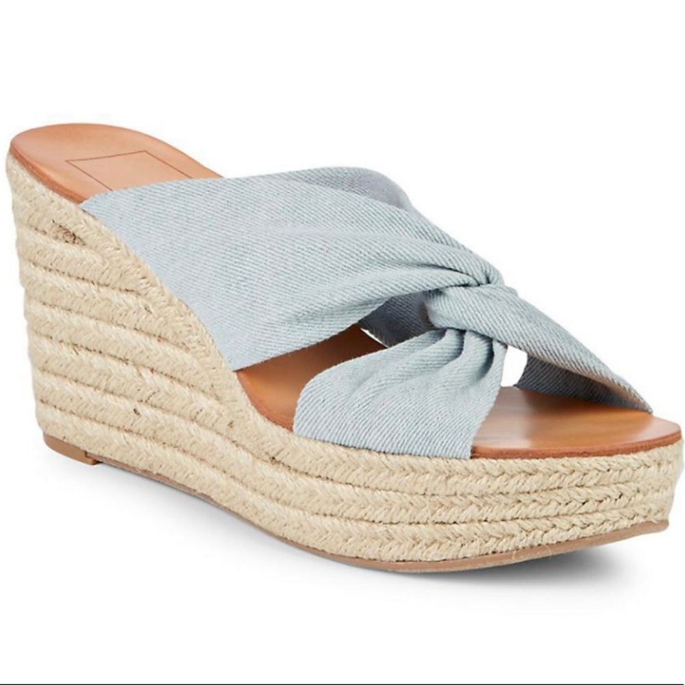 Dolce Vita Binney Chambray Denim Blue Knot Wedge Espadrille Sandals 8